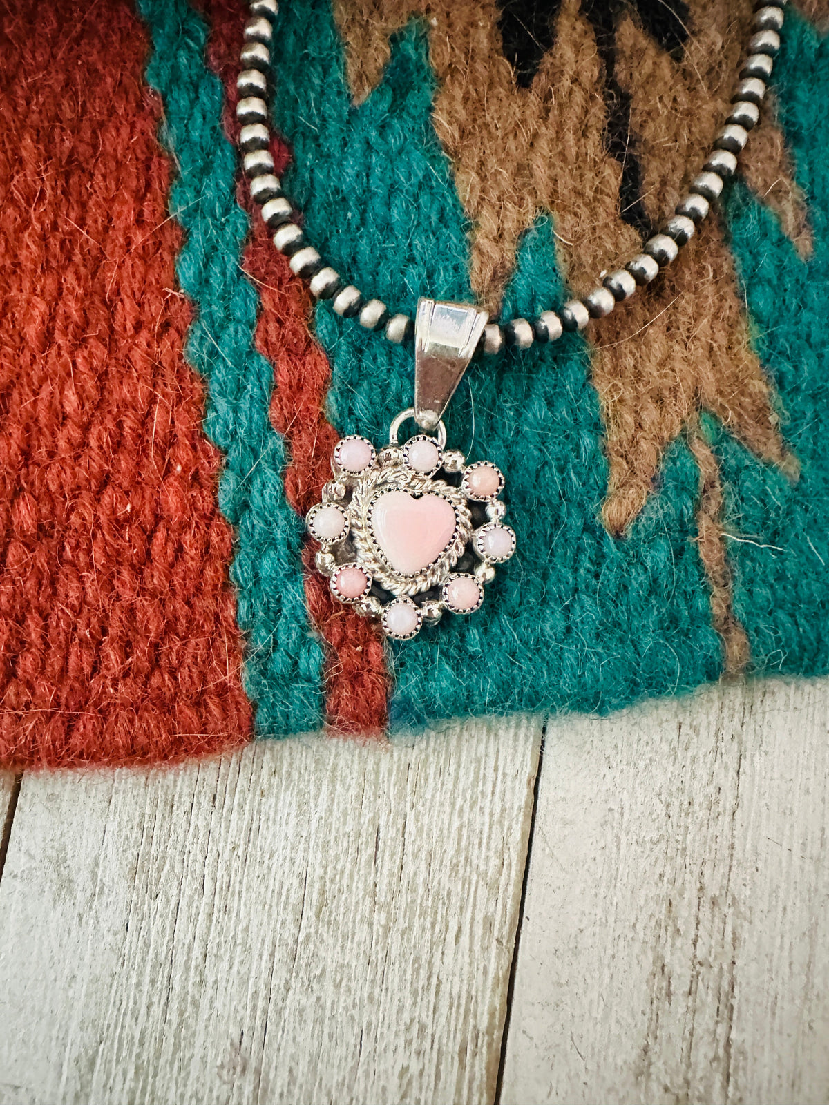 Handcrafted Queen Pink Conch Shell & Sterling Silver Heart Pendant