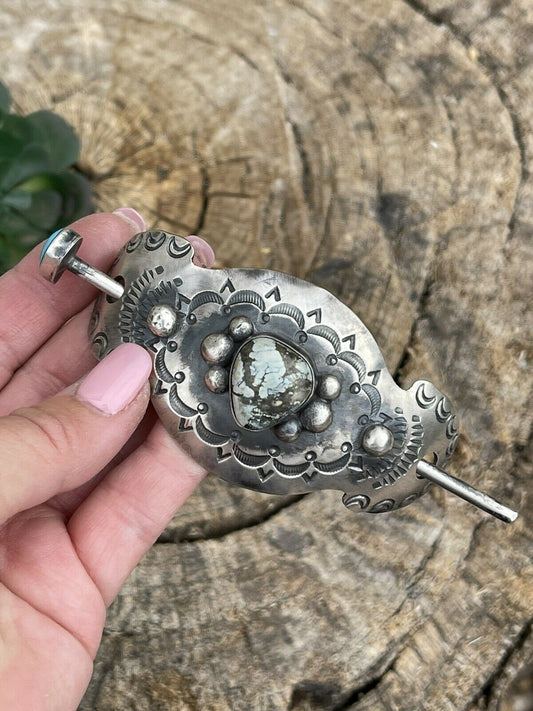Handcrafted Sterling Silver Golden Hills Turquoise Southwest Hair Accessory