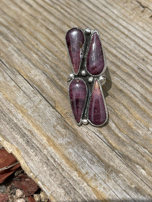 Handcrafted Purple Spiny & Sterling Silver Ring Size 6