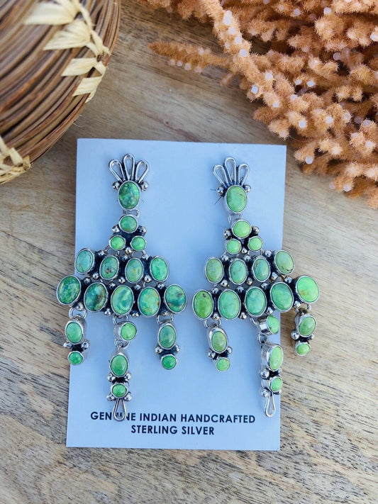Handcrafted Sterling Silver And Sonoran Gold Turquoise Dangle Earrings Signed