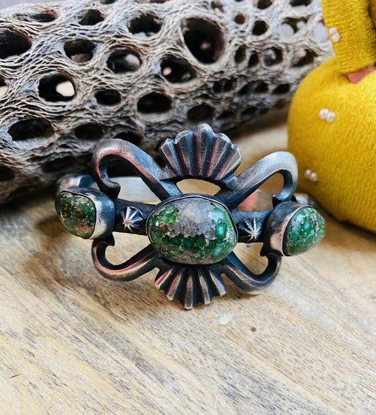 Handcrafted Sterling Silver & Sonoran Gold Turquoise Cuff Bracelet By Chimney Butte /
