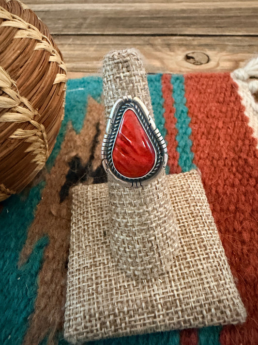 Handcrafted Red Spiny Oyster & Sterling Silver Ring Size 5.5