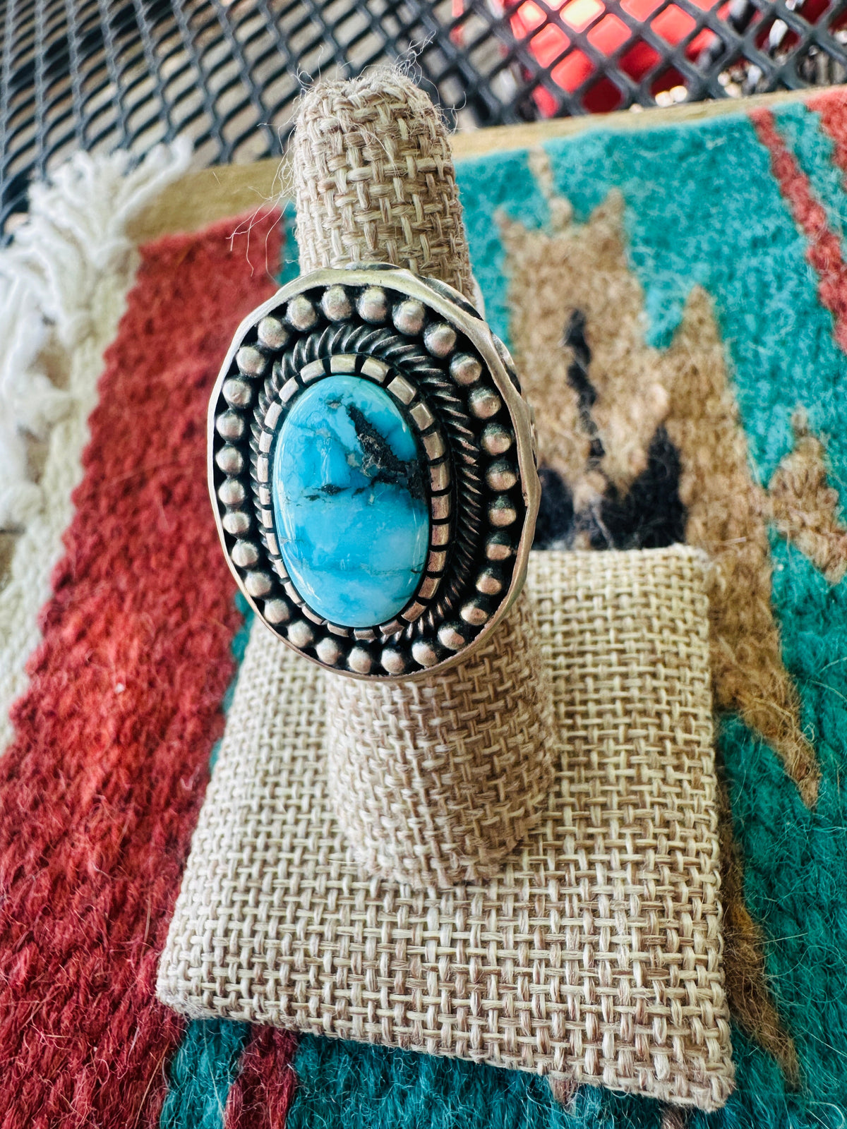 Handcrafted Sterling Silver & Turquoise Ring Size 7 by Mark Yazzie
