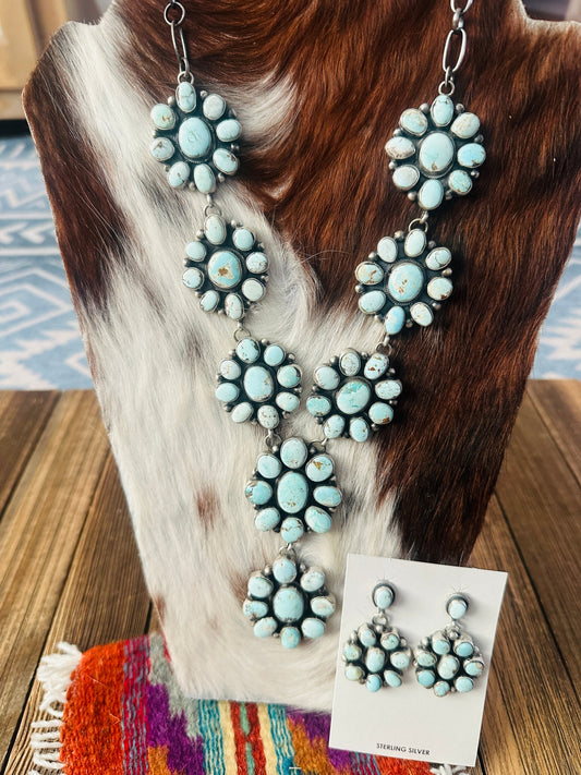 Handcrafted Dry Creek Turquoise & Sterling Silver Necklace and Earring Set by Louise Jim