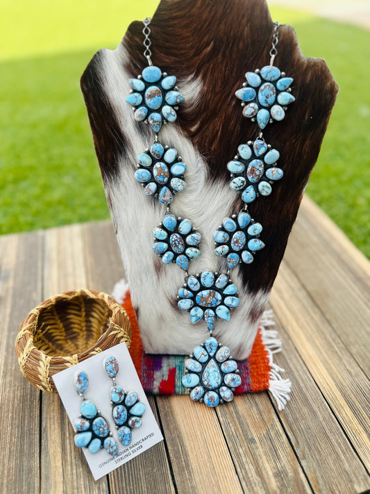 Handcrafted Golden Hills Turquoise & Sterling Silver Necklace and Earring Set by Hiram Largo