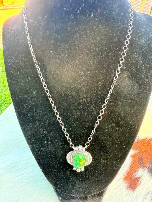 Handcrafted Sonoran Mountain Turquoise & Sterling Silver Necklace by Cordell Platero