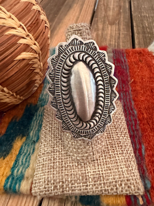 Handcrafted Sterling Silver Adjustable Concho Ring by Leander Tahe