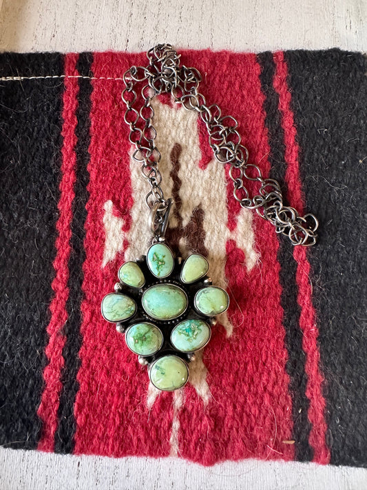 Handcrafted Sonoran Gold Turquoise & Sterling Silver Necklace Signed