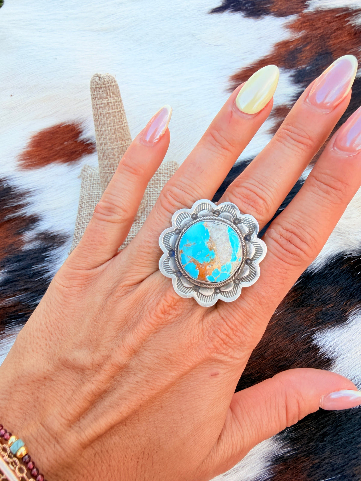 Handcrafted Royston Turquoise & Sterling Silver Ring Size 9 by Danny Henio