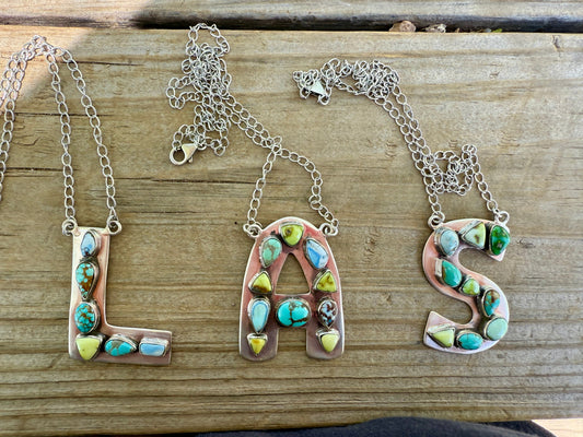 Handmade Sterling Silver Multi Stone Letter Necklace Signed Nizhoni Leslie’s fav