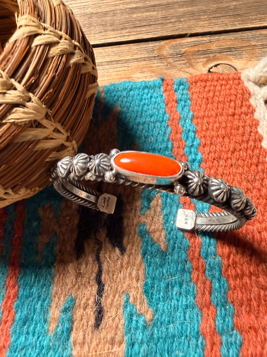 Handcrafted Sterling Silver and Coral Cuff Bracelet by Albert Jake