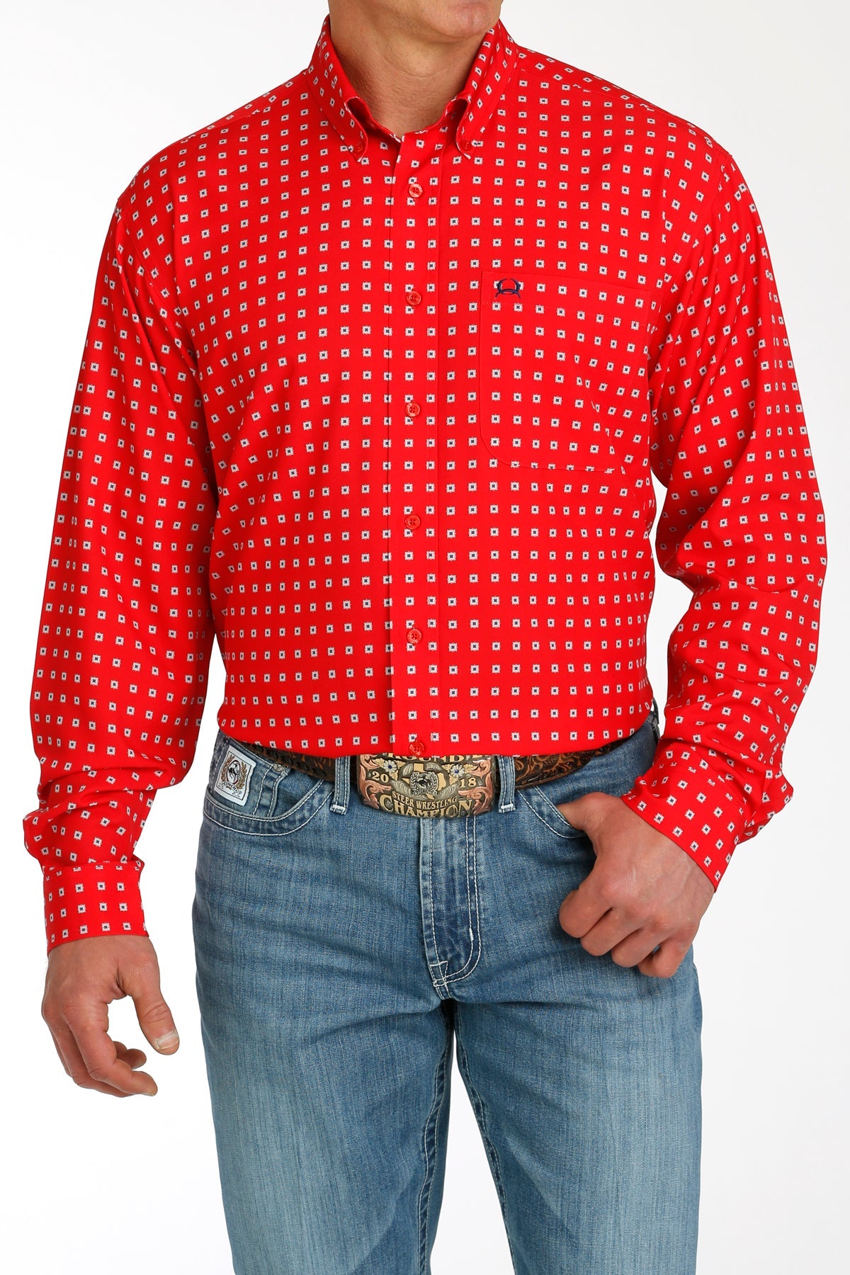 Men’s Cinch LS Red Patterned Shirt (2028)