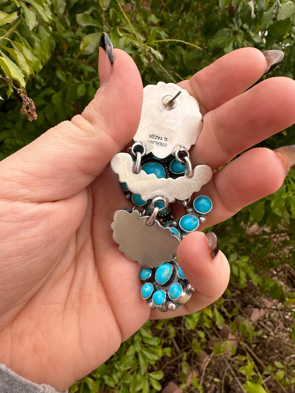 Handcrafted Turquoise and Sterling Silver Dangle Earrings Signed C Yazzie