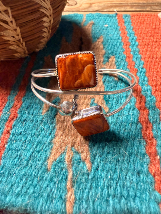 Handcrafted Orange Spiny & Sterling Silver Cuff Bracelet