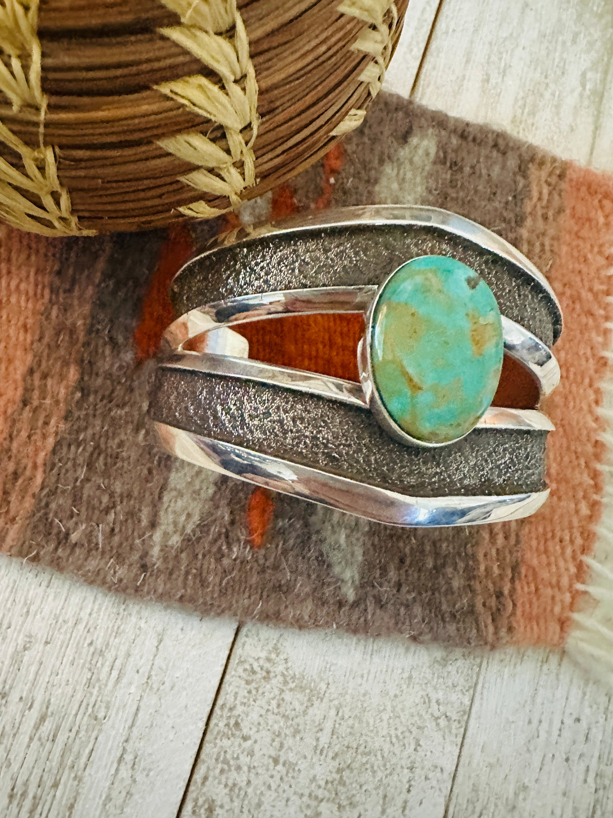 Old Pawn Handcrafted Sterling Silver & Turquoise Cuff Bracelet