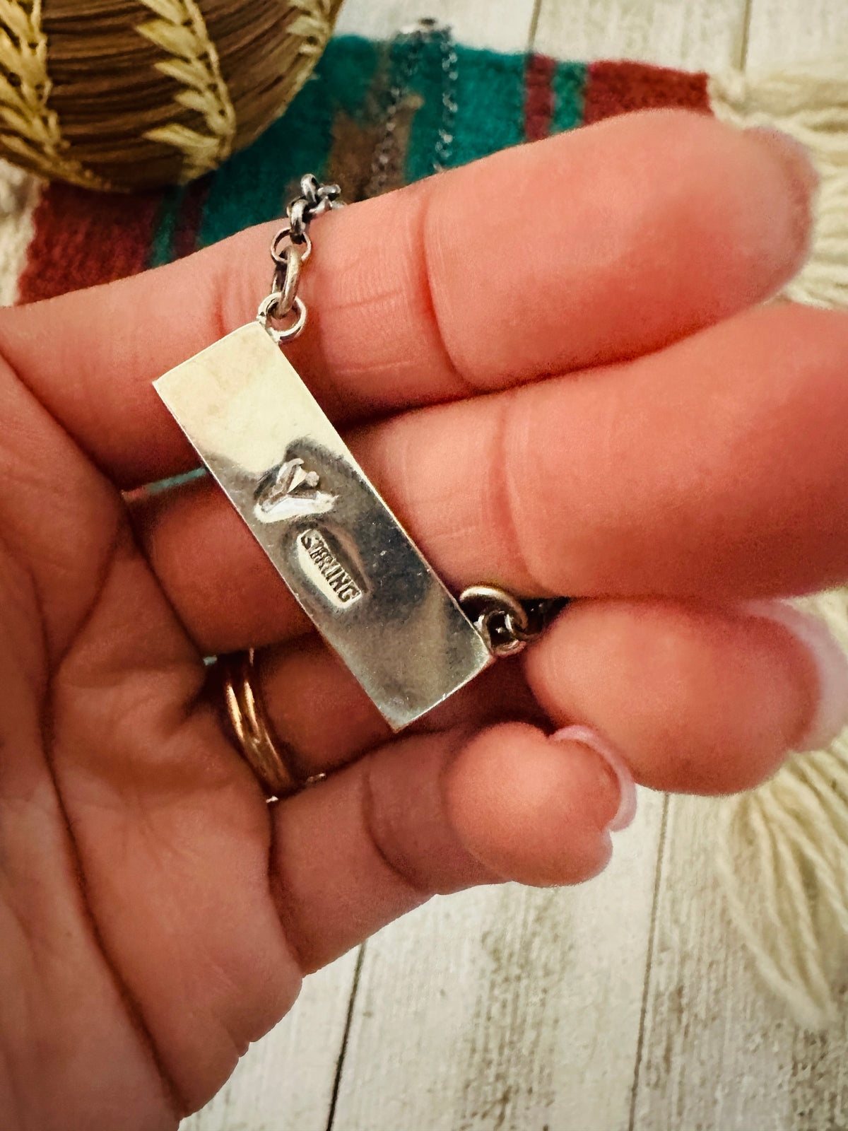 Handcrafted Multi Stone & Sterling Silver Inlay Bar Necklace