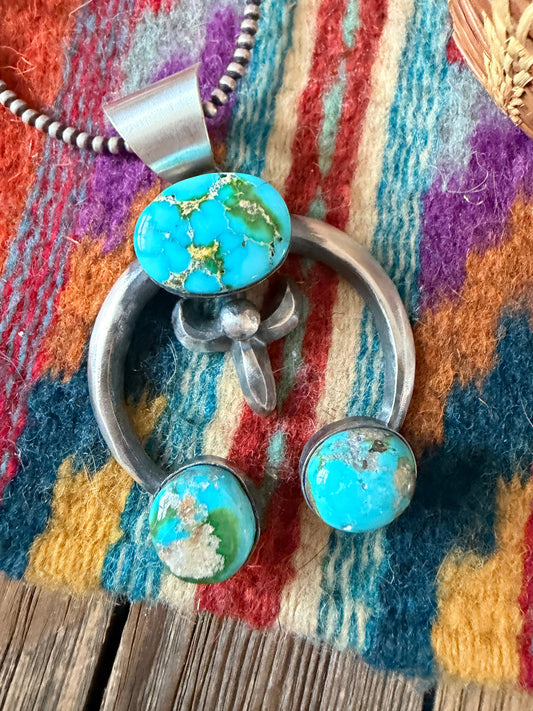 Handcrafted Sterling Silver & Sonoran Mountain Turquoise Naja Pendant by Chimney Butte