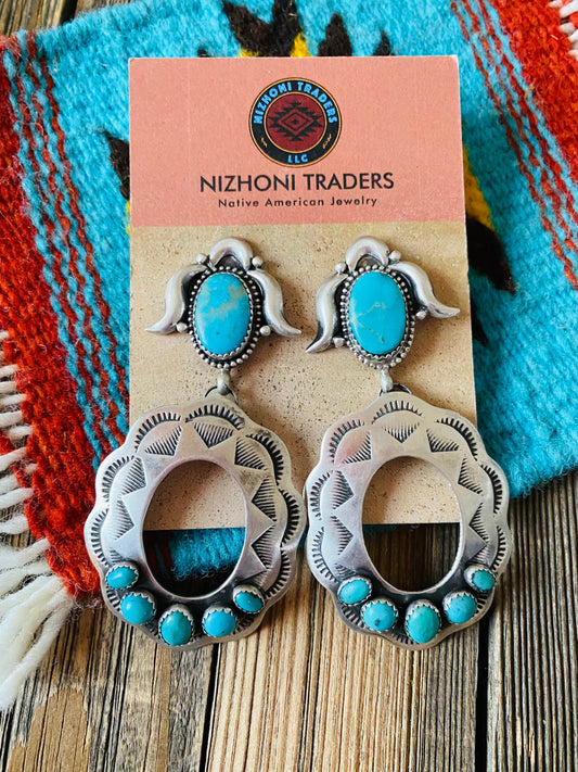 Handcrafted Turquoise & Sterling Silver Concho Dangle Earrings