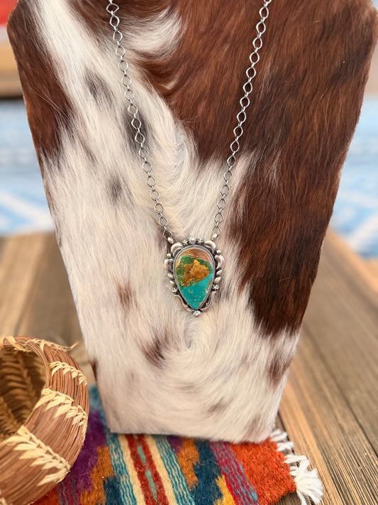 Handcrafted Royston Turquoise & Sterling Silver Necklace by Jackson Hoskie