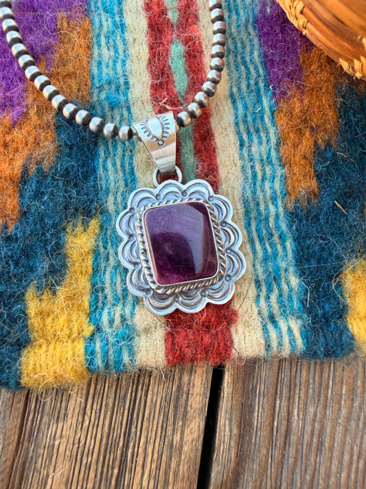 Handcrafted Sterling Silver & Purple Spiny Pendant by Patrick Skeets