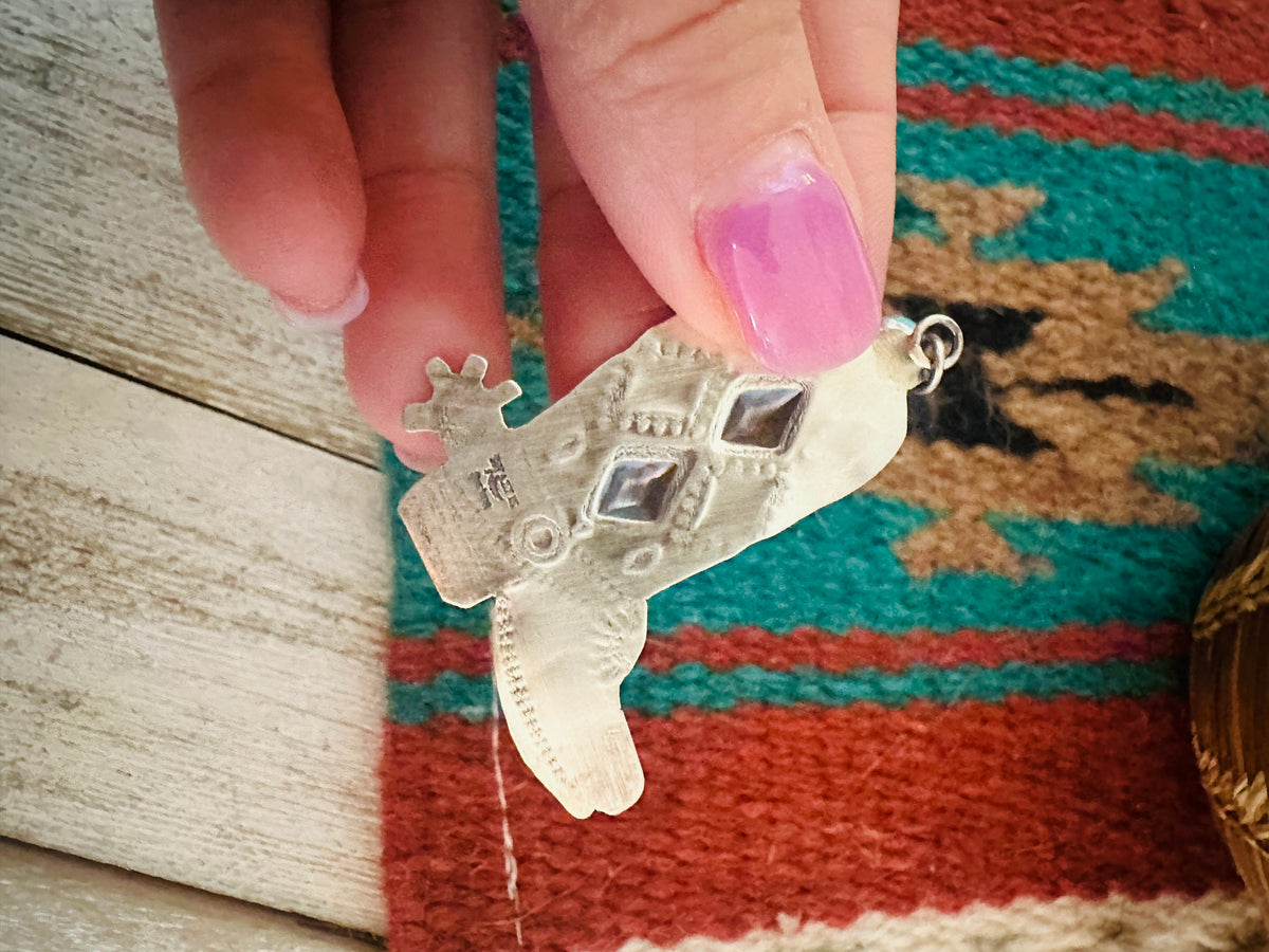 Handcrafted Turquoise & Sterling Silver Cowboy Boot Dangle Earrings By Tim Yazzie