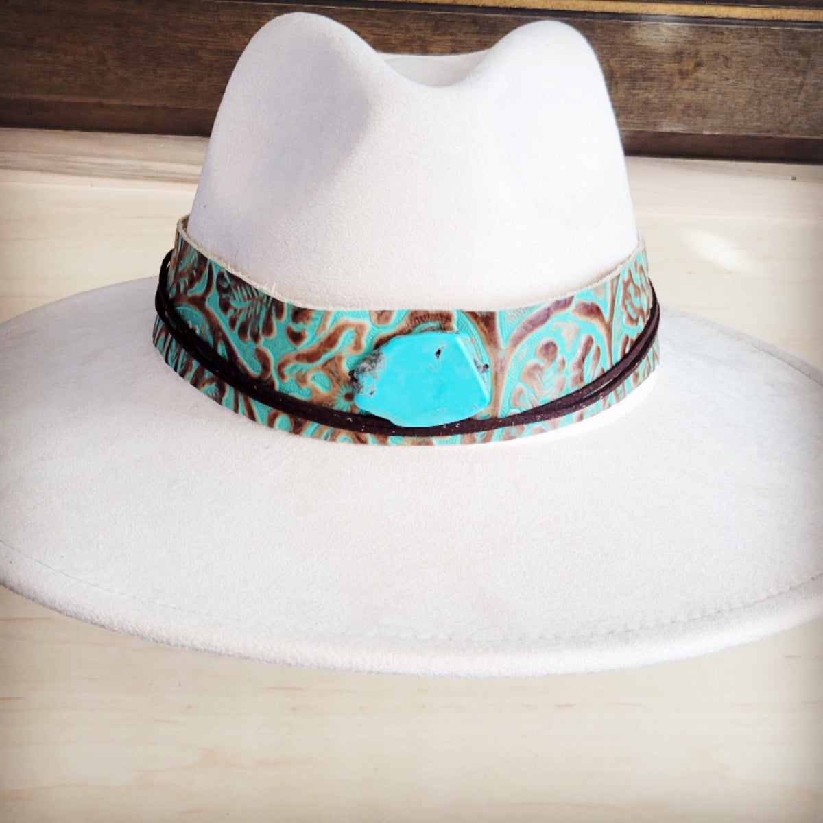 Wide Genuine Leather Cowboy Turquoise Hat Band w/ Turq 953p