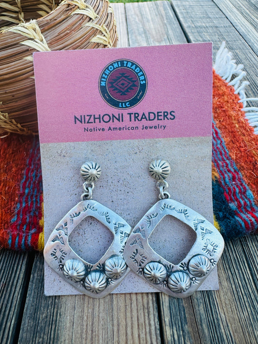 Handcrafted Sterling Silver Concho Dangle Earrings