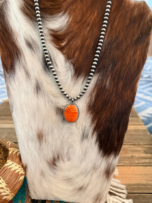 Handcrafted Spiny Oyster & 5mm Sterling Silver Pearl 18” Beaded Necklace
