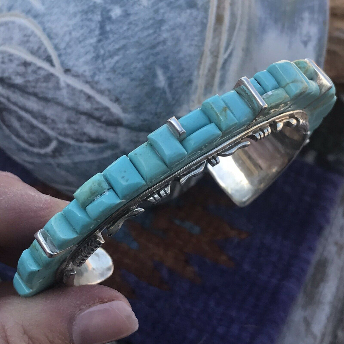 Handcrafted Sterling Silver & Number 8 Turquoise Signed By Marvin Yazzie Cuff