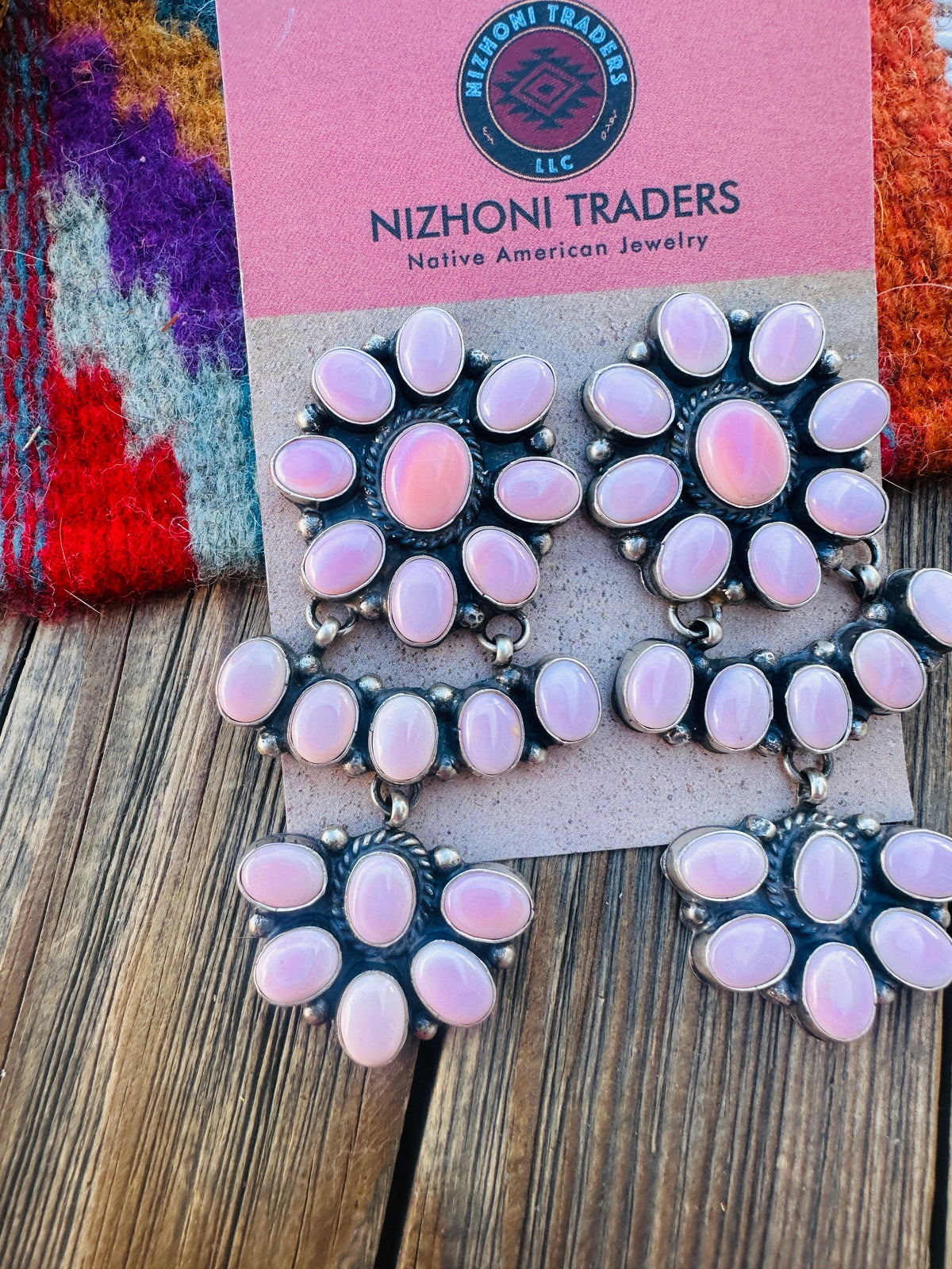 Handcrafted Queen Pink Conch & Sterling Silver Cluster Dangle Earrings