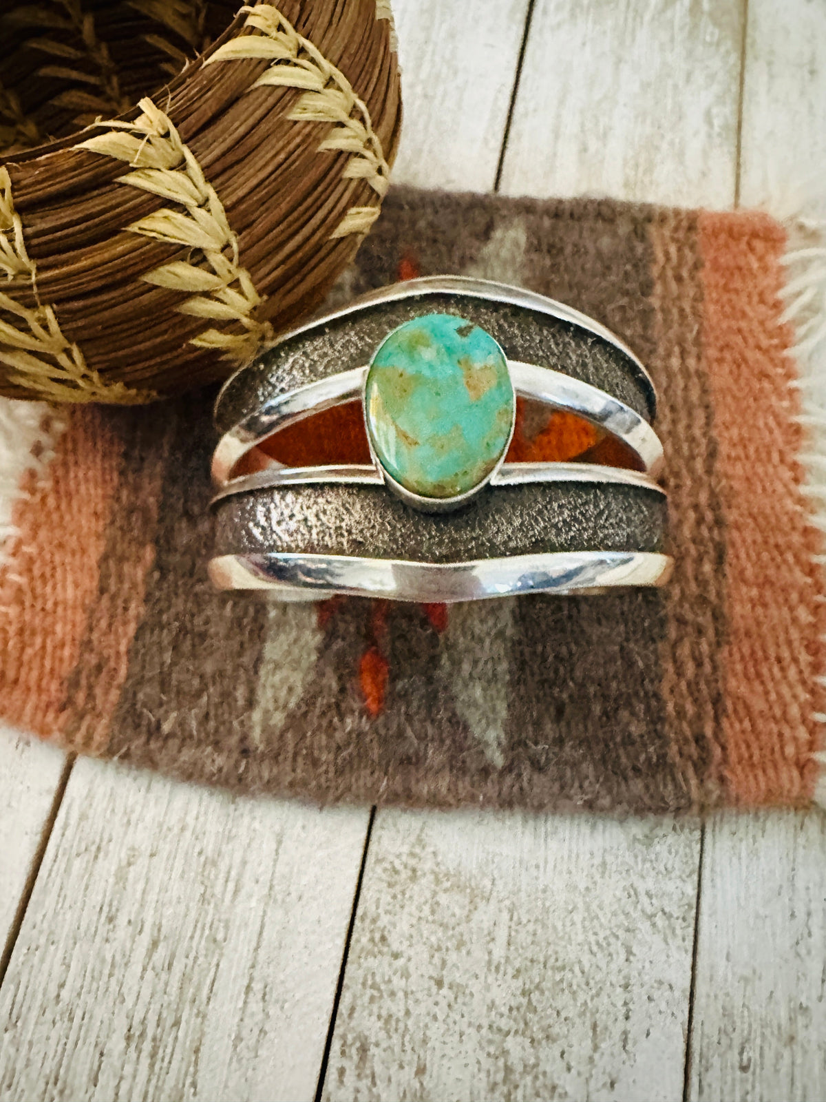 Old Pawn Handcrafted Sterling Silver & Turquoise Cuff Bracelet