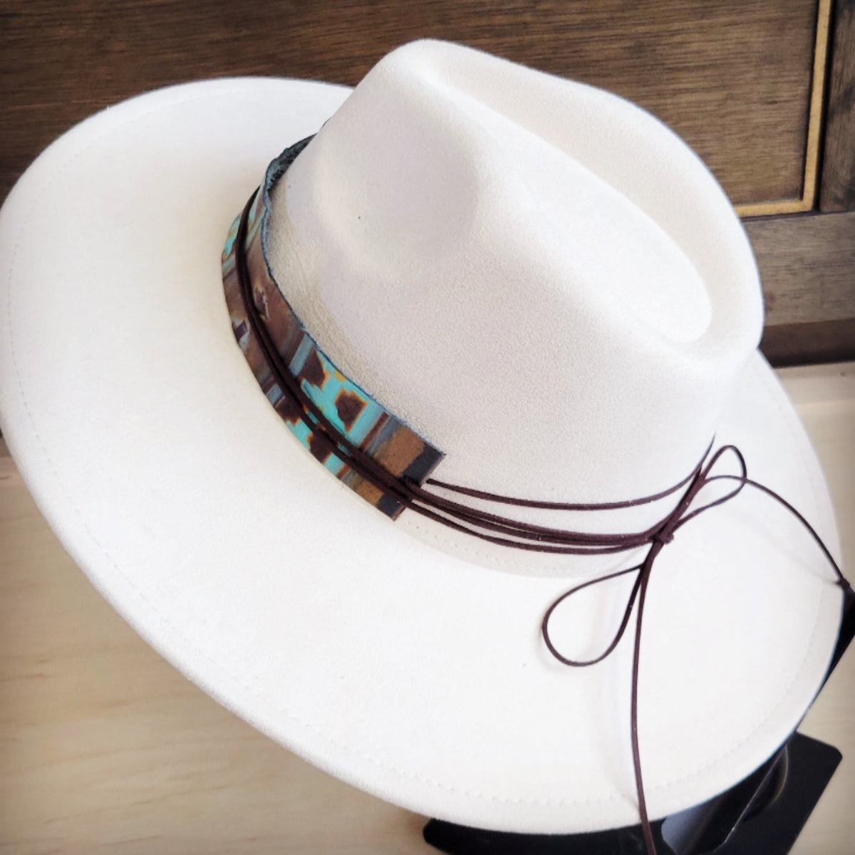 **Wide Genuine Leather Blue Navajo Hat Band Only 954f