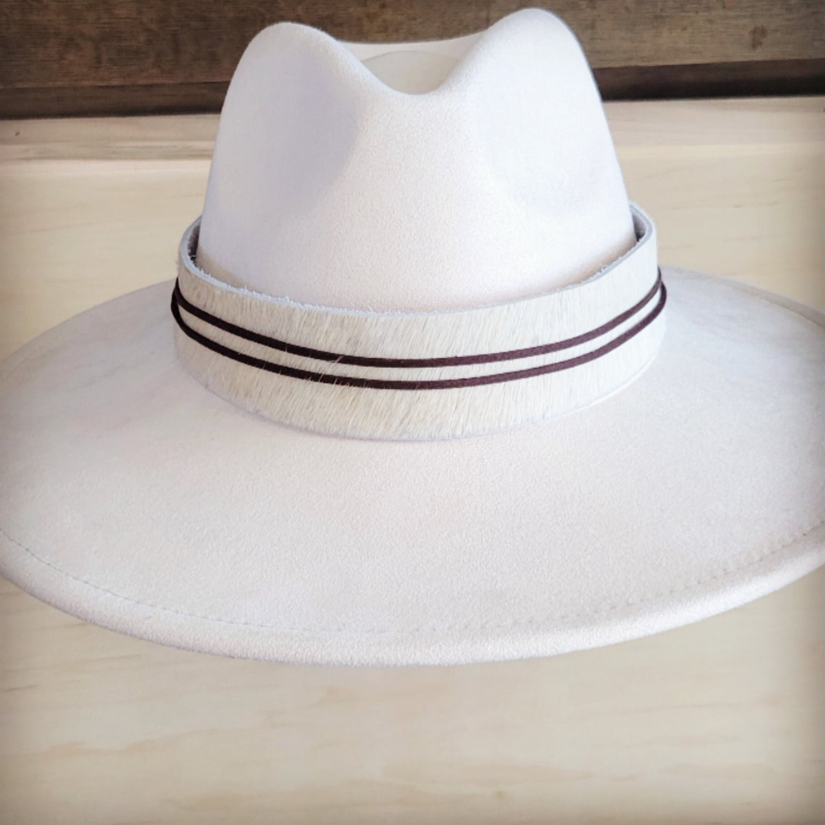 **Wide Genuine Hair Hide White Hat Band Only 954j