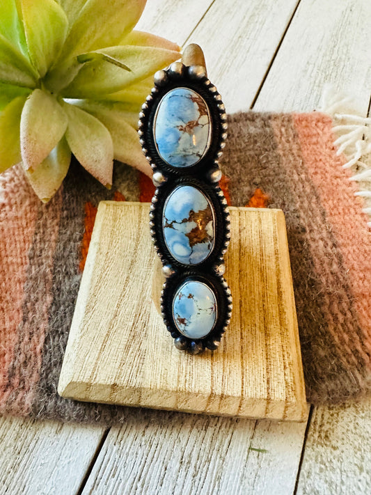 Handcrafted Golden Hills Turquoise & Sterling Silver Ring Size 8 by Kathleen Livingston