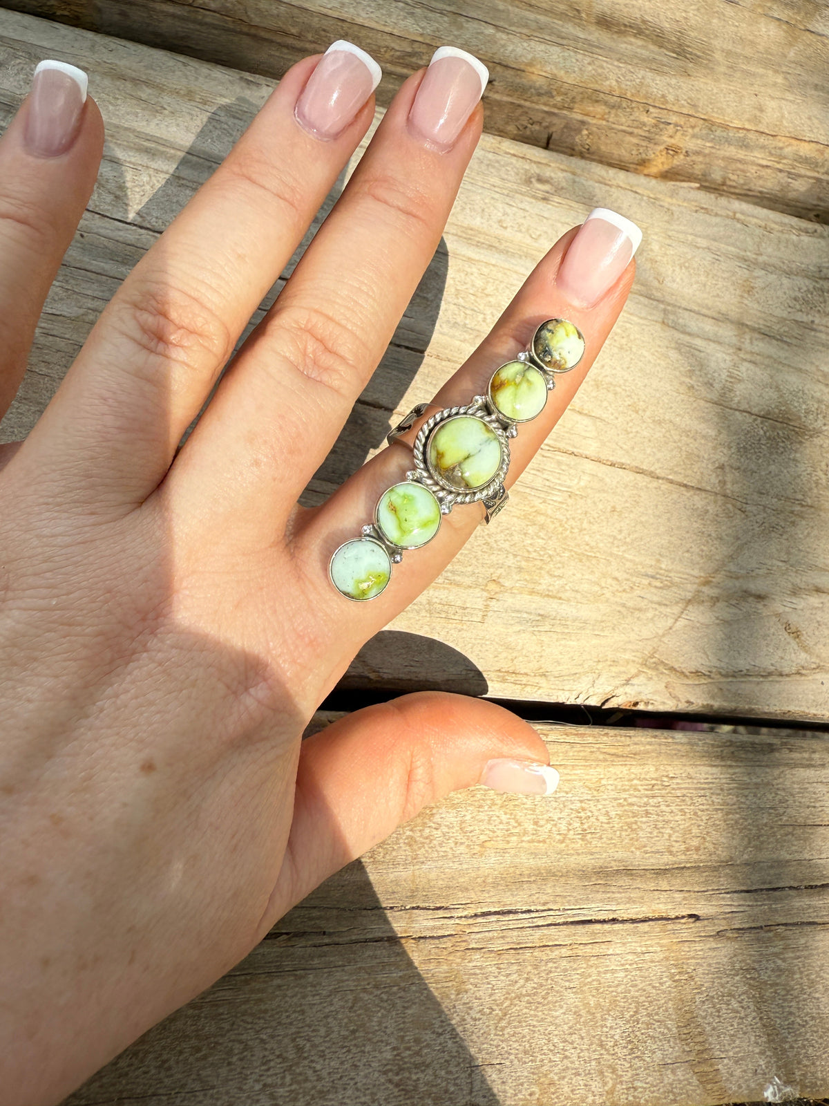 Handmade Palomino Turquoise & Sterling Adjustable 5 Stone Ring