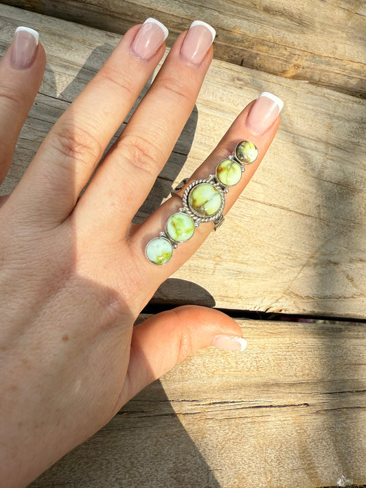 Handmade Palomino Turquoise & Sterling Adjustable 5 Stone Ring