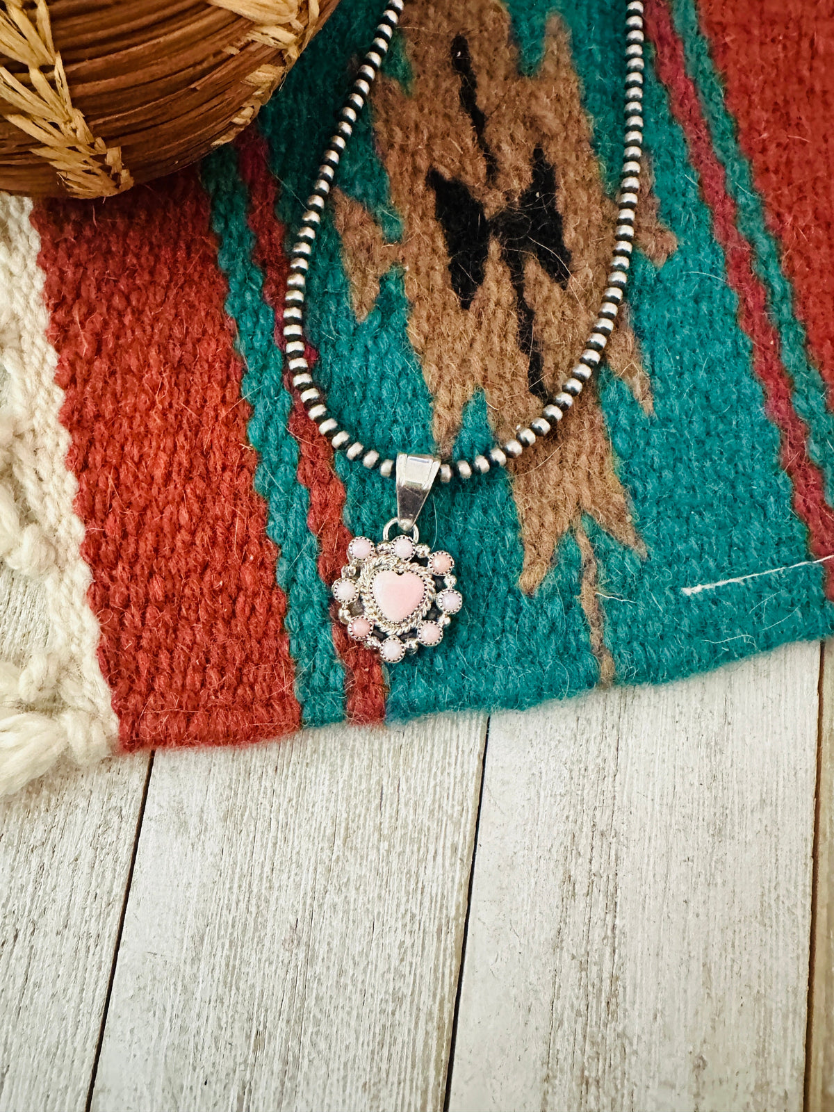 Handcrafted Queen Pink Conch Shell & Sterling Silver Heart Pendant