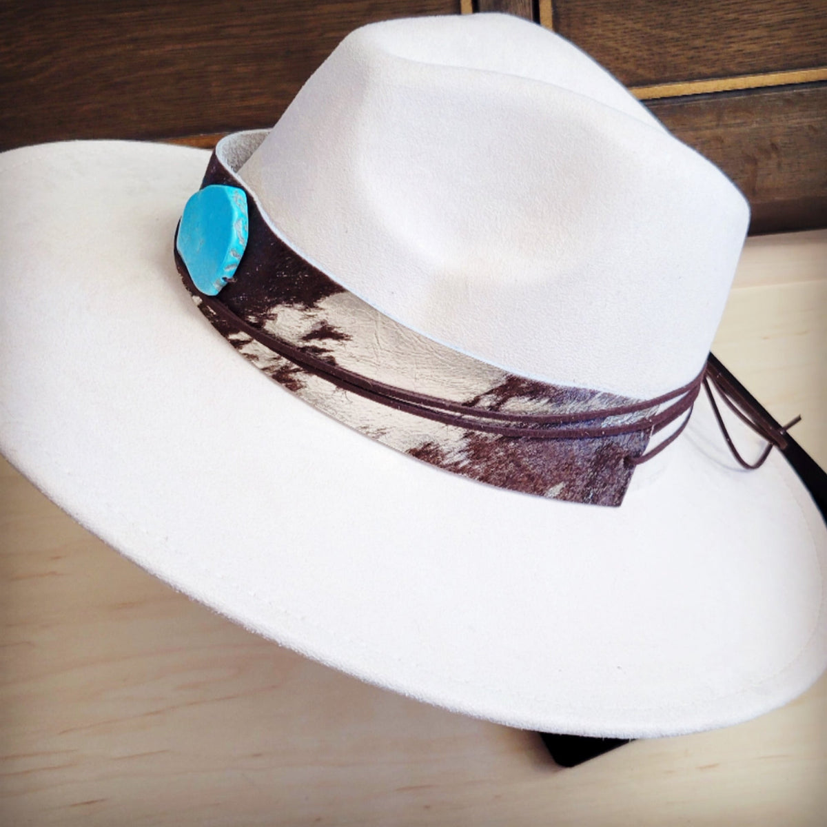 Wide Hair Hide Silver Metallic Hat Band w/ Turquoise 953L