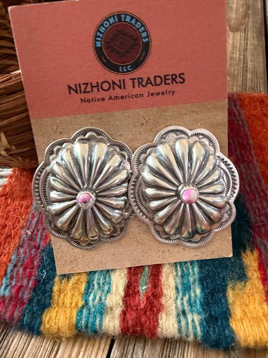 Handcrafted Cotton Candy & Sterling Silver Concho Post Earrings