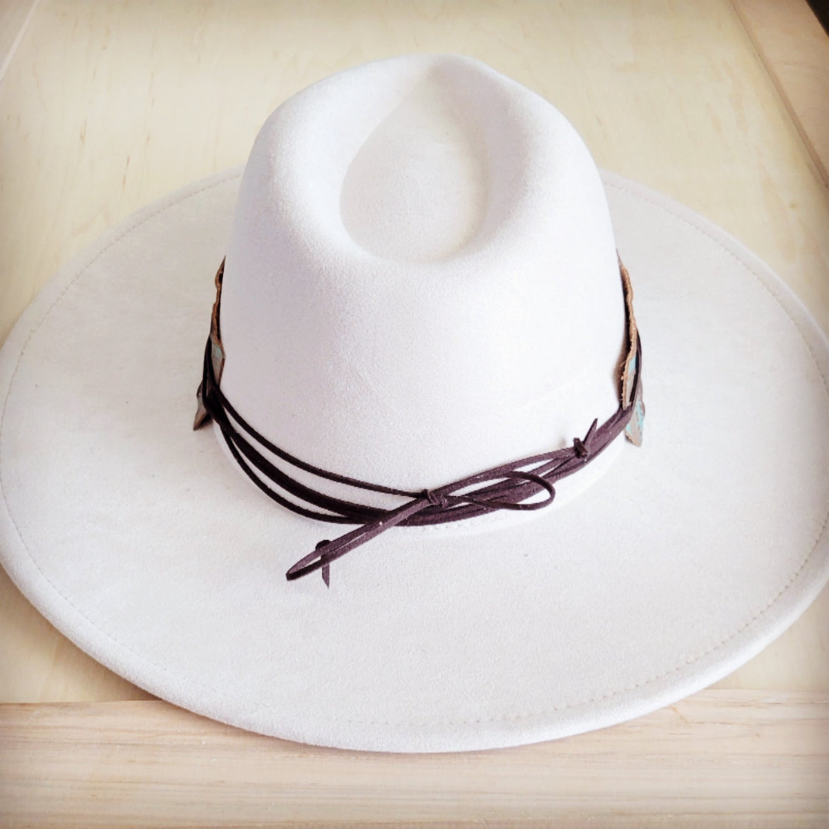 **Wide Genuine Leather Turquoise Navajo Hat Band w/ Turq 953i