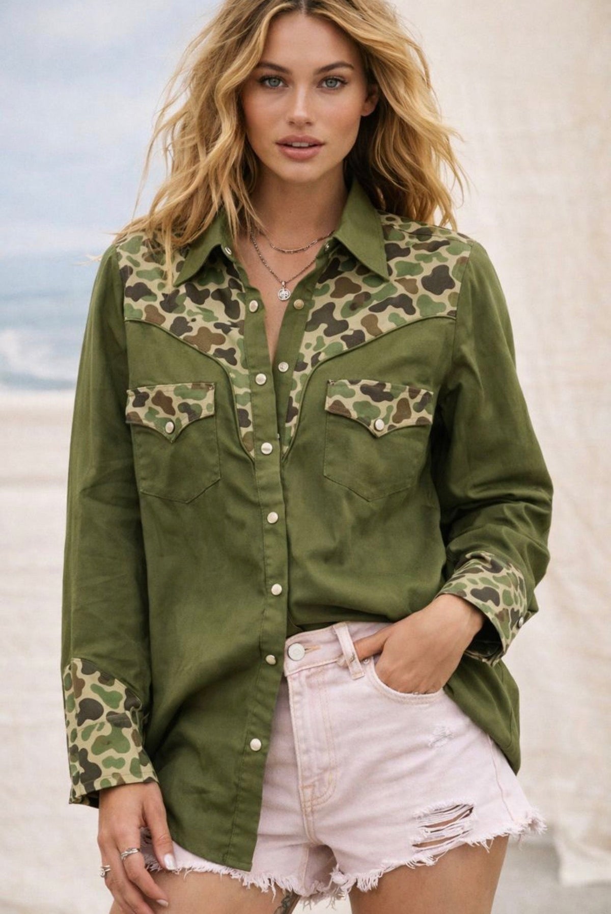 Straight Shooter Duck Camo Pearl Snap Blouse