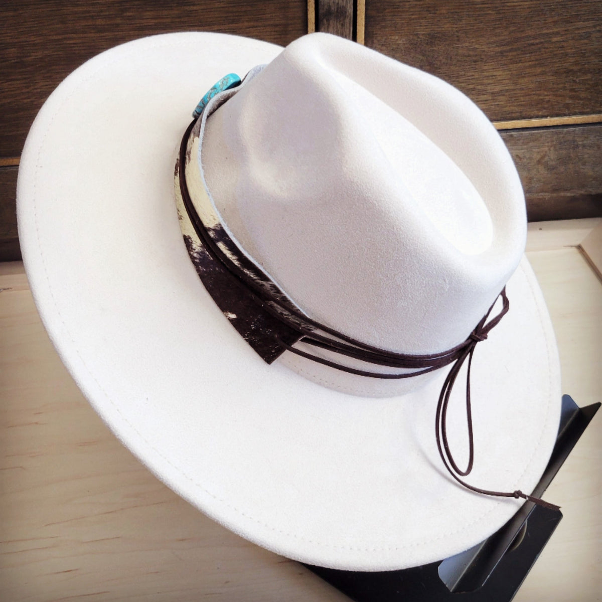 Wide Hair Hide Silver Metallic Hat Band w/ Turquoise 953L