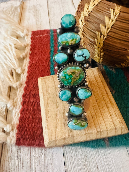 Handcrafted Sonoran Gold Turquoise & Sterling Silver Ring Size 9