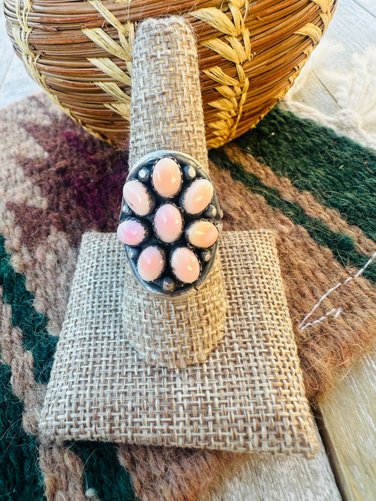 Handcrafted Queen Pink Conch & Sterling Silver Cluster Ring