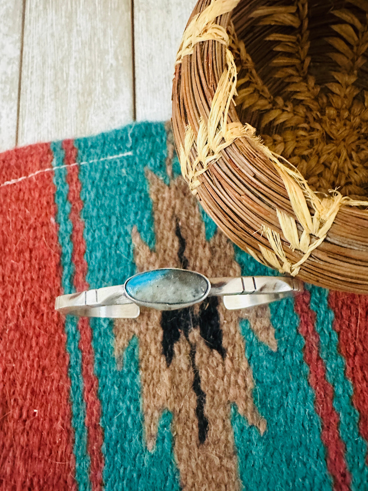 Handcrafted Sterling Silver & Turquoise Cuff Bracelet by Tahe
