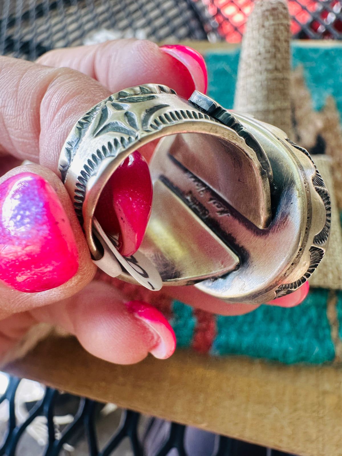Handcrafted Sterling Silver & Turquoise Ring Size 7 by Mark Yazzie