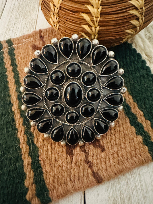Handcrafted Sterling Silver & Black Onyx Cluster Adjustable Ring