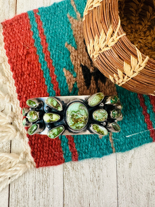 Handcrafted Sterling Silver & Sonoran Gold Turquoise Cuff Bracelet By B Johnson /