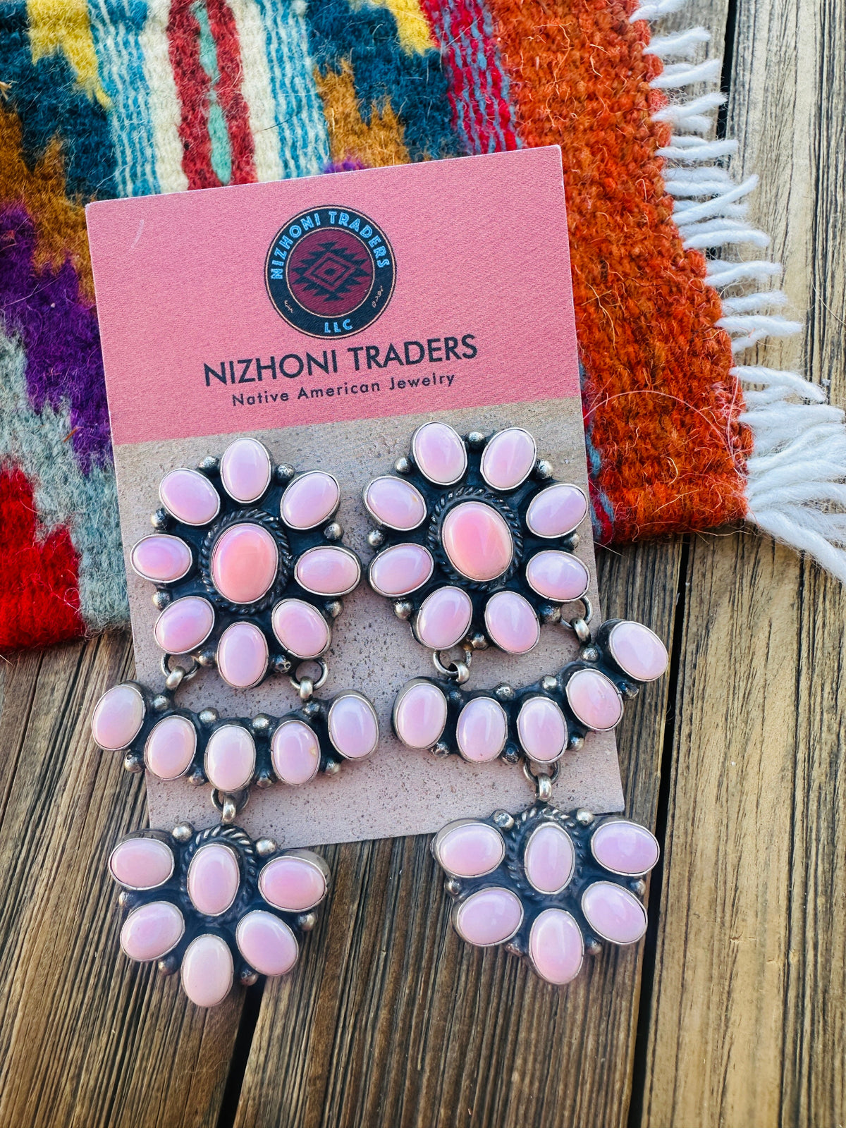Handcrafted Queen Pink Conch & Sterling Silver Cluster Dangle Earrings