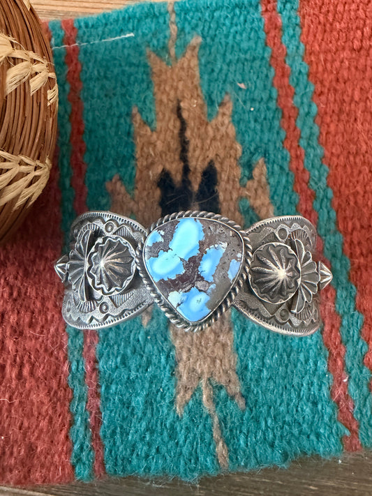 Handcrafted Golden Hills Turquoise & Sterling Silver Cuff Bracelet by Kevin Billah